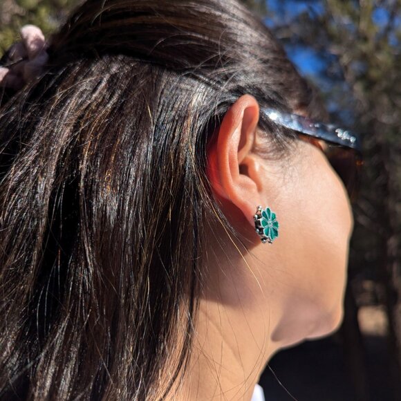 Handmade Zuni Hummingbird Inlay Multi Stone Dangle Earrings Native American ** - Picture 7 of 9